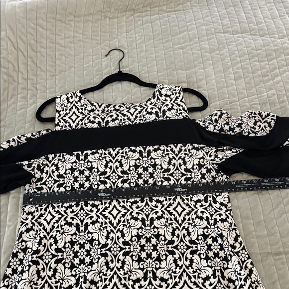 Nina Leonard Women Floral Cold Shoulder Swing Loose Midi Dress Black White - L - Picture 5 of 7